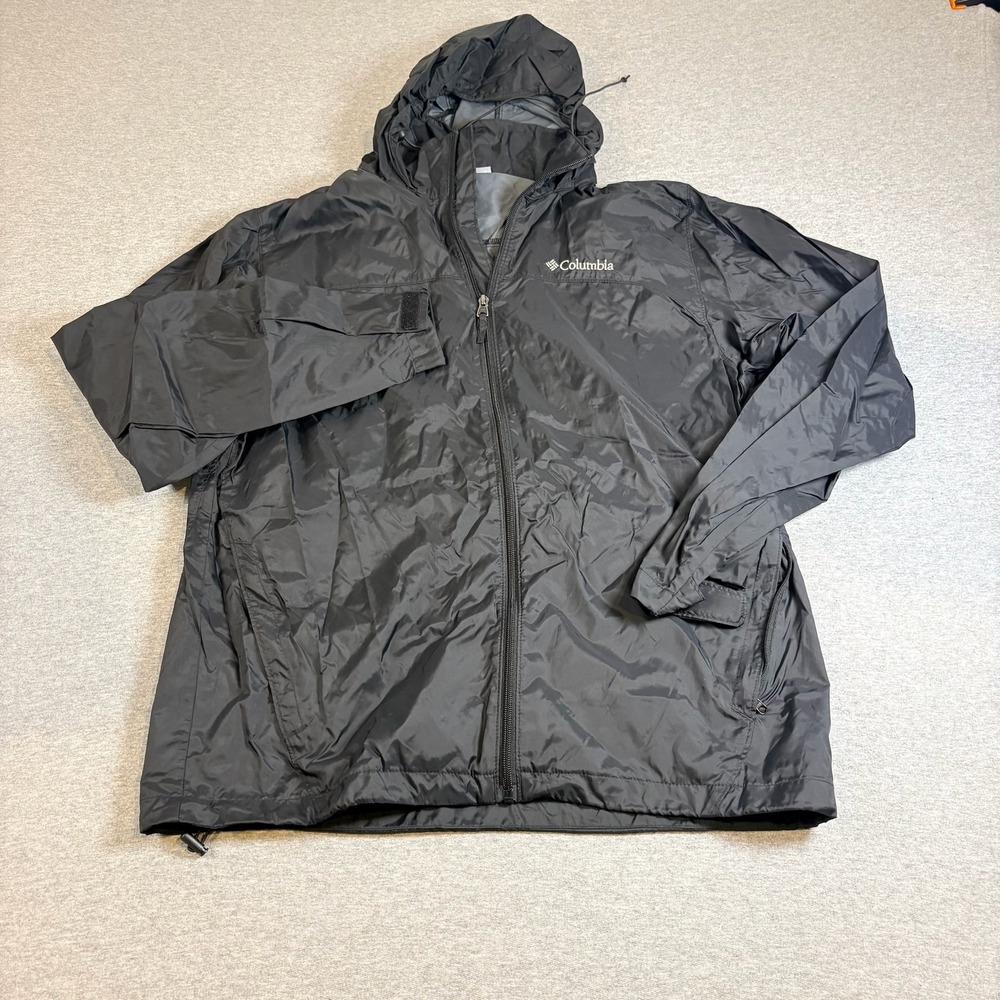 Columbia Windbreaker Jacket Mens Medium Black Hooded Full Zip Coat Hiking